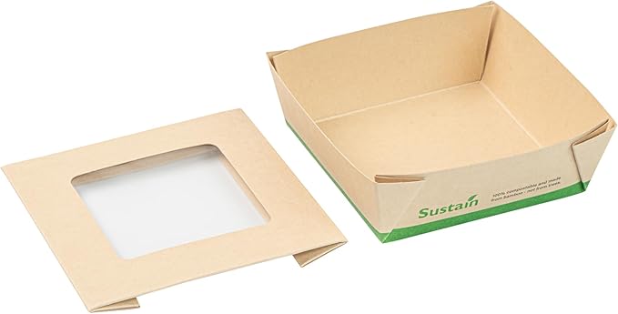 Restaurantware-13 Ounce Sturdy Paper Take Out Boxes, 200 Disposable Take Out Food Containers - With PLA lining, Paper Lid With Clear PLA Window, Bamboo Paper Containers, Compostable, Greaseproof