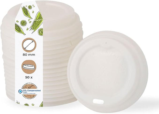BIOZOYG Coffee Cup Lids 50 Pack White - 3 Sizes (6 oz, 8 oz) - Hot Cup Lids to Go - Bioplastic Dome Lids