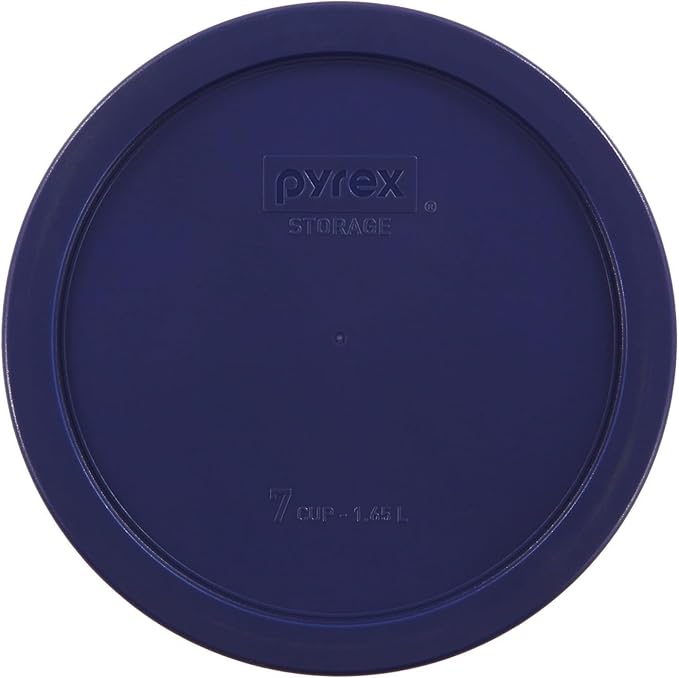 Pyrex Storage Plus 7-Cup Round Glass Food Storage Dish, Blue Cover, Pack of 2 - Original Genuine Pyrex - Made in the USA