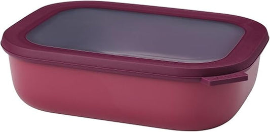 Mepal Cirqula 2000ml / 68oz Circular Rectangular Multi Food Storage & Serving Container with Transparent Lids | Perfect for Food Prep | Microwave & Dishwasher Safe | Nordic Berry | Made in Holland