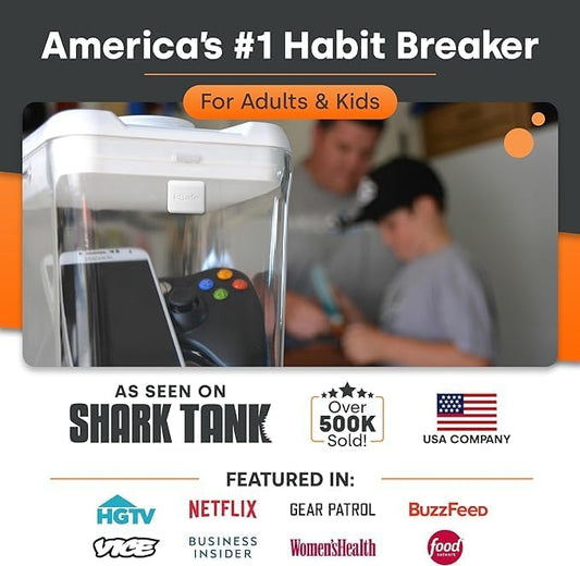 Kitchen Safe Time Locking Container (Medium), Timed Lock Box for Cell Phones, Snacks, and other unwanted temptations (Red Lid + 5.5” White Base)