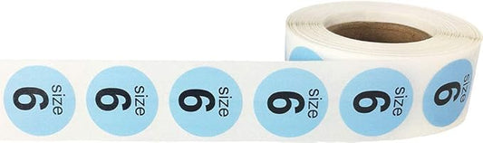 Shoe Size 6 Baby Blue Stickers for Retail Clothing – 3/4 Inch Round, 500 Semi-Gloss Adhesive Labels Per Roll for Footwear Inventory, Organization, and Display – Made in The USA