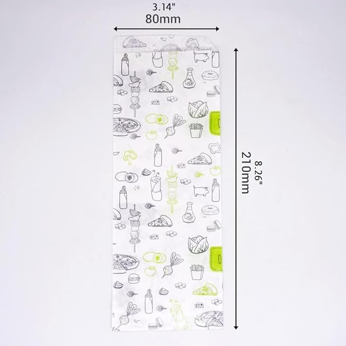 (Pack of 500) Paper Bags for Food Packaging 3.14" x 8.26" (8 x 21 cm), Hot Dog Bags, Greaseproof Fast Food Bags, Food Wrap