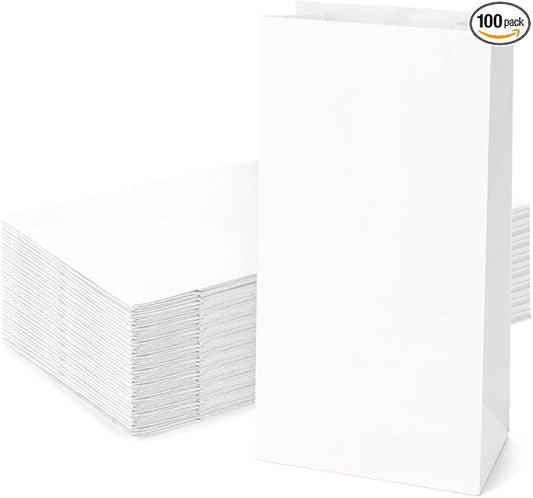 SHOPDAY 12lb Paper Lunch Bags 100 Pack 7x4.5x13.75" Kraft White Grocery Bags Bulk, Bread Sack Lunch Snack Bags