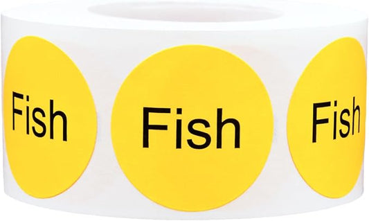 Yellow Fish Deli Labels 1 Inch Round Circle Dots 500 Total Adhesive Stickers