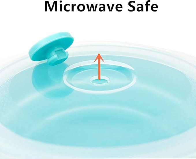 CCyanzi 3piece Round Collapsible Bowl with Lids, Silicone Food Storage Containers, Microwave & Freezer Safe, Space Saving for Kitchen Cabinet and Camping Backpack,(Blue)