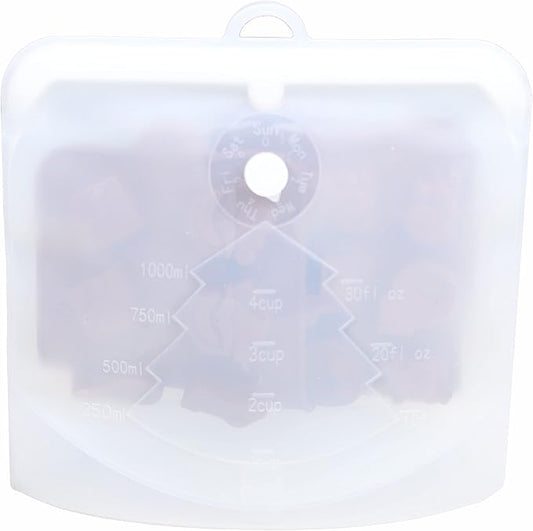 3R Reusable Silicone Food Bags with 100% Leak Proof,Silicone Bags Microwave safe, Freezer Safe & Dishwasher Safe , Medium, Large) & Self Standing A Hook For Easy Hanging (White)