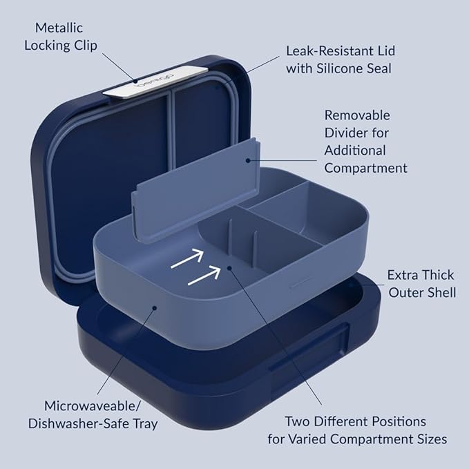 Bentgo Modern - Leak-Resistant Bento Lunch Box For Adults, Teens, & Larger Appetites; Reusable BPA-Free Meal Prep Container with 3 or 4 Compartments, Dishwasher/Microwave Safe; 44oz (Navy)