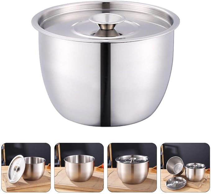 Yardwe Stainless Steel Mixing Bowl with Lid, Large Mixing Basin Deep Mixing Bowl Prep Bowl for Cooking Baking Mixing Marinating Cake Bread Salad (7.4X7.4X5.1 Inch)