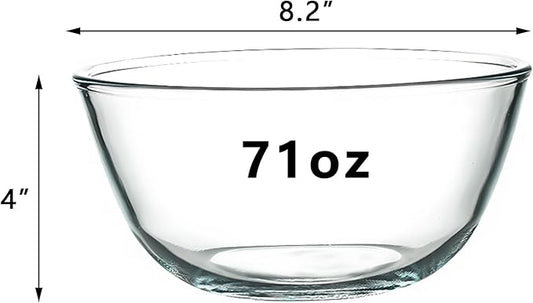 2 Pack 8.2 in Deep Mixing Bowls Glass Salad Bowl Round Glass Serving Bowls for Cooking Baking Prepping Dishwasher & Microwave & Oven Safe, 71oz