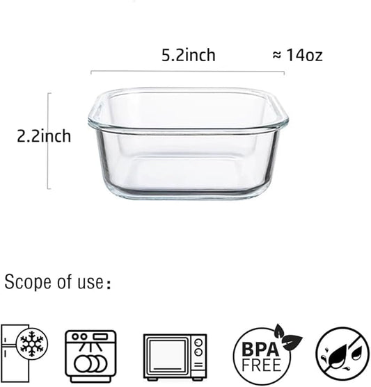16PC Square Glass Storage Containers With Lids, 2 Cup Glass Food Containers With Lids, Square Meal Prep Bowls, Small Food Bowls For Soup Snack Fruit, Microwave, Dishwasher, Freezer Safe