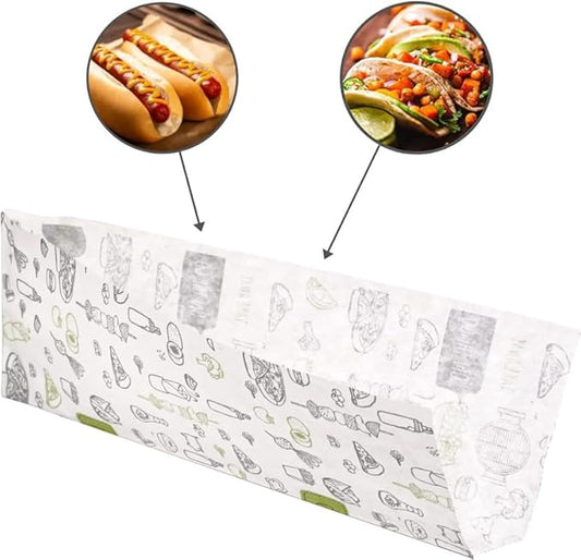 (Pack of 250) Paper Bags for Food Packaging 3.14" x 8.26" (8 x 21 cm), Hot Dog Bags, Greaseproof Fast Food Bags, Food Wrap