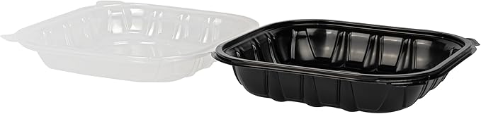Restaurantware Thermo Tek 40 Ounce Clamshell Containers, 50 Disposable Take Out Boxes - Ventilated Lids, Microwavable, Black Plastic Meal Prep Containers, For Pastas, Salads, Or Sandwiches