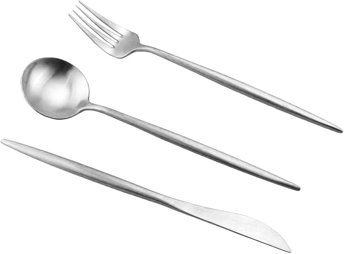 Reusable Travel Utensils, 7 Pieces Portable 18/10 Stainless Steel include Knife Fork Spoon Chopsticks Cleaning Brush Straws Portable Pouch, Eco-friendly Camping Silverware Set, Dishwasher Safe