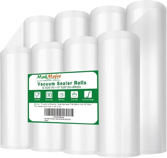 8 Pack 8"x20'(4Rolls) and 11"x20' (4Rolls) Vacuum Sealer Bags Rolls for Food,Commercial Grade, BPA Free,Puncture Prevention,Great for Sous Vide Cooking