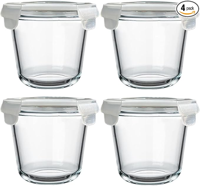 24 Oz Glass Food Storage Container, 3 Cup Glass Soup Container with Airtight Lids, Round Meal Prep Containers, Leakproof Soup Storage Container, DishwasherMicrowave & Freezer Safe (4 Pack)