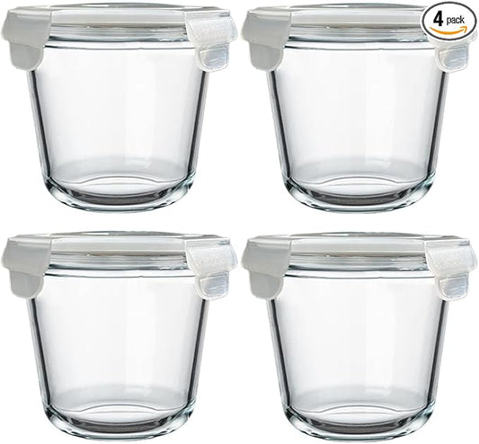 24 Oz Glass Food Storage Container, 3 Cup Glass Soup Container with Airtight Lids, Round Meal Prep Containers, Leakproof Soup Storage Container, DishwasherMicrowave & Freezer Safe (4 Pack)