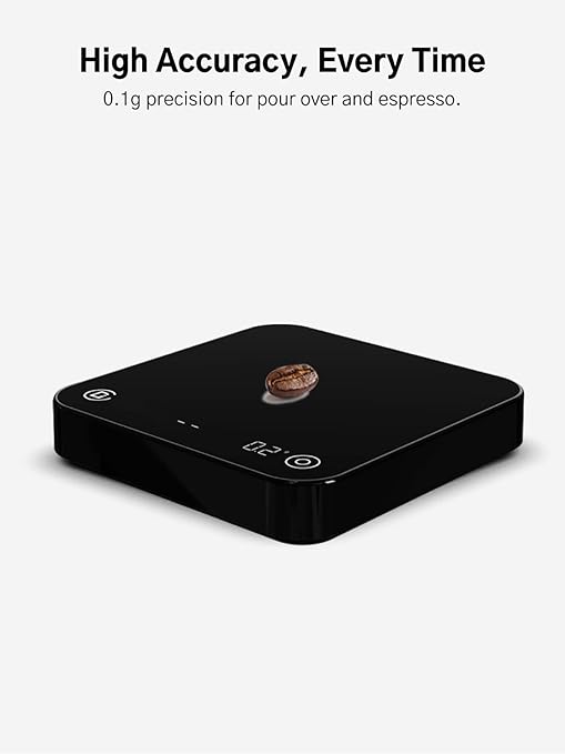 Digital Coffee Scale with Timer and Flow Rate Tracking, 0.1g Precision, 3kg Capacity, Rechargeable, Smart App Compatible, Ideal for Espresso and Pour Over Brewing