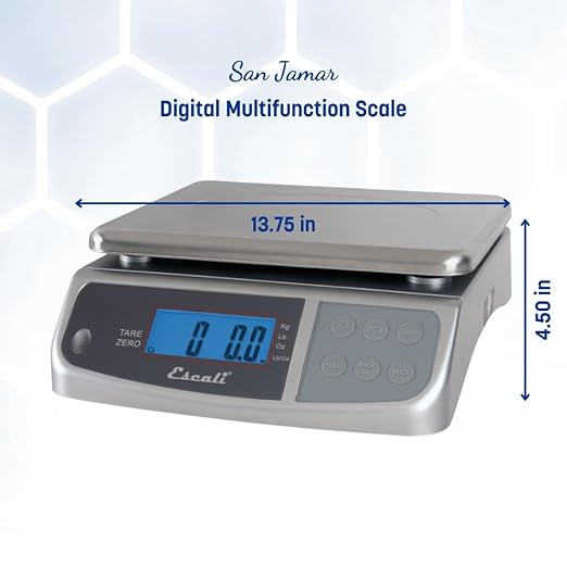 San Jamar Escali Promzr M-Series Digital Scale with Display Hold for Kitchens and Restaurants, Metal, 33 Pound, Silver