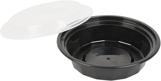 Restaurantware Asporto 16 Ounce To Go Boxes 100 Microwavable Take Out Food Containers - Clear Plastic Lids Included Do Not Contain BPA Black Plastic Catering Food Containers Disposable Round
