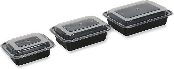 GEN Food Container with Lid, 28 oz, 8.81 x 6.02 x 2.04, Black/Clear, Plastic, 150/Carton (TORECT28)