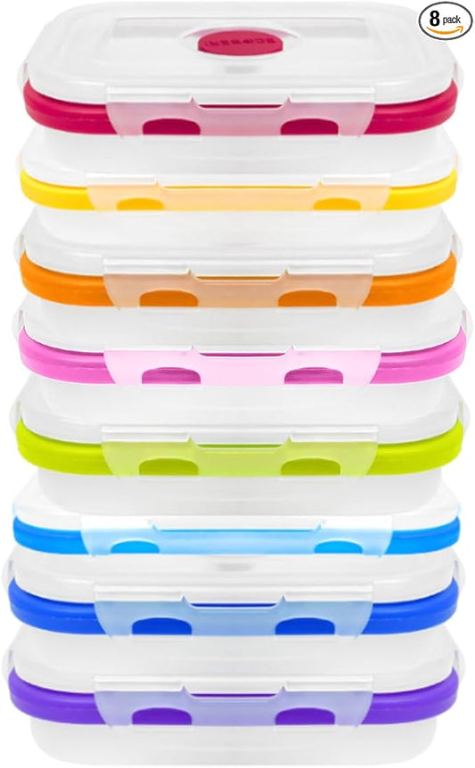 Collapsible Silicone Food Storage Containers, BPA Free, Microwave, Freezer and Dishwasher Safe, Lunch, Meal Prep, Travel, Space-Saving