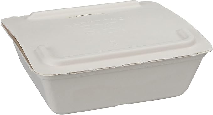 ECO PRODUCTS Compostable 58oz One-Piece To Go Containers, Case of 150, 8.25"x7.5"x2.5" Vanguard Folia Innovative Container, Disposable Renewable White Molded Fiber, No PFAS, ASTM, BPI-Certified