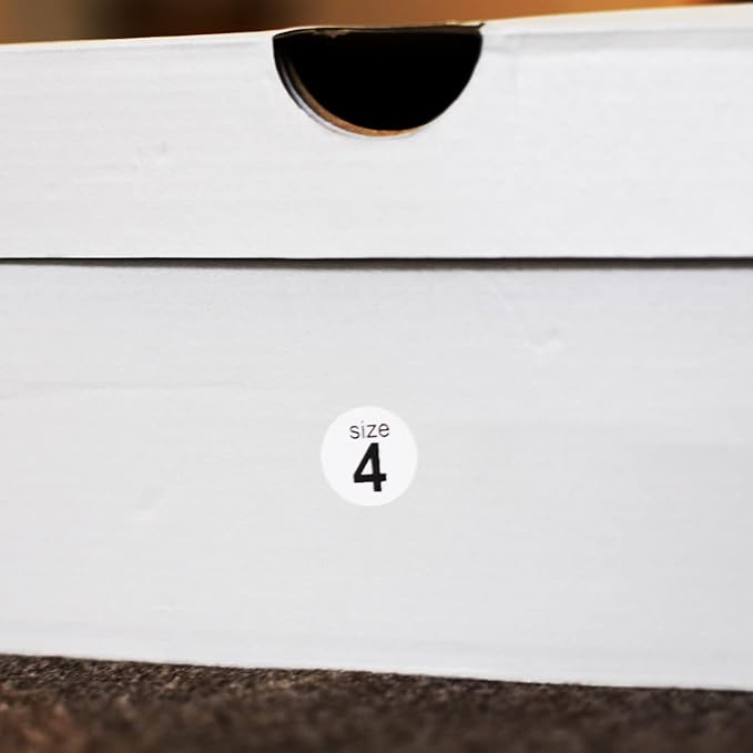 Shoe Size 4 White Stickers - 3/4 Inch Round, 500 Semi-Gloss Adhesive Labels Per Roll for Retail, Footwear Inventory, and Organization - Made in The USA