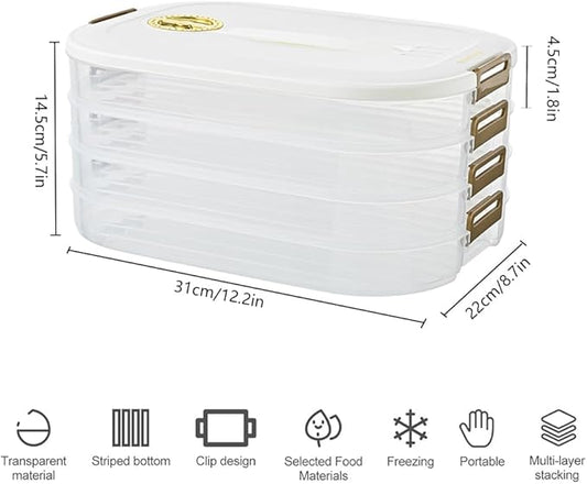 4-Layer Food Storage Container, Stackable Snack Container with Lid, Dumpling Box, Gyoza Container, Cookie Storage Containers, Good Sealing, Time Recoder