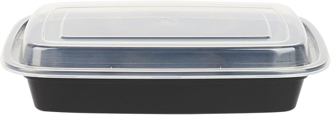 Restaurantware-Asporto Microwavable To-Go Container - BPA Free PP Rectangular Take Out Food Container with Clear Plastic Lid - Catering & take out - 28 oz - Black - Plastic - Disposable - 50ct Box