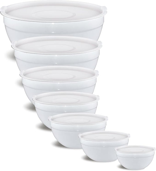 White Mixing Bowls With Airtight Lids,Stainless Steel Bowl,Salad Bowls 7 Piece Colorful Nesting Bowl Rainbow Kitchen Accessories,Size 7,3.6,2.7,2.1,1.5,1.1,0.8QT Stackable Design