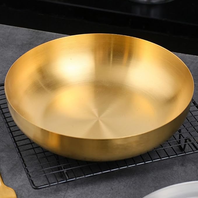 9.4" Stainless Steel Mixing Bowls - 75oz Gold Serving Bowl, Large Metal Decorative Bowl for Salad, Soup, Pasta, Snack, Cooking, Baking, Dishwasher Safe