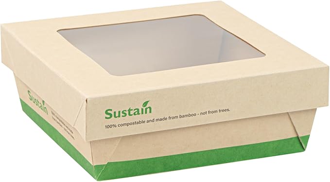 Restaurantware-27 Ounce Sturdy Paper Take Out Boxes, 200 Disposable Take Out Food Containers - With PLA lining, Paper Lid With Clear PLA Window, Bamboo Paper Containers, Compostable, Greaseproof