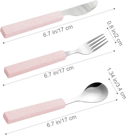 VANRA 3-Piece Children Utensils Set 18/10 Stainless Steel Child Flatware Set Silverware Knife Spoon Fork Set with Travel Case for Kids Lunch Box (Pink)