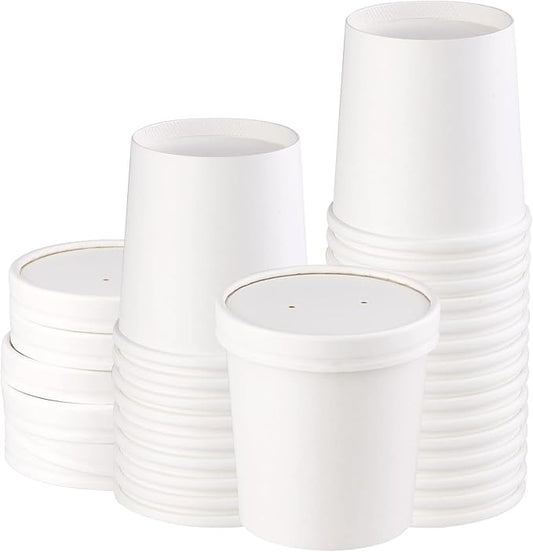 16 oz 25 Pcs Paper Soup Cups with Lids, Disposable Soup Cups, Ice Cream Containers, White Disposable Soup Containers White for Hot or Cold Soup