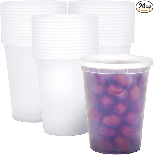 [24 sets] 32oz Deli Containers with Lids，Food Storage Container with airtight lid，Plastic Soup Containers with Lids Meal Prep/BPA Free/Freezer Safe/Dishwasher Safe/Microwave Safe/Stackable