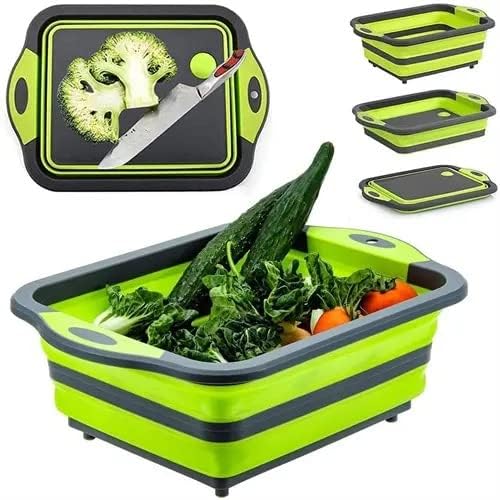 BBQ Prep Tub - Collapsible Chopping Board With Meat Shredder Claws - Food Grade Plastic and Silicone Wash Basin for Seasoning, Veggies - Cutting Board - Camp Kitchen