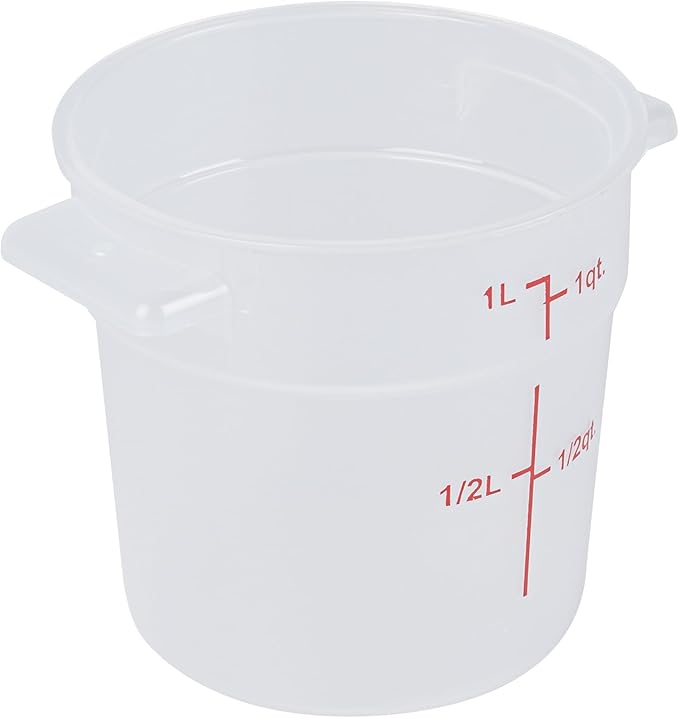 Restaurantware-Met Lux 1 Quart Food Storage Container, 1 Translucent Storage Container - Lids Sold Separately, Red Volume Markers, Dishwashable Container, Side Handles, For Storing Foods