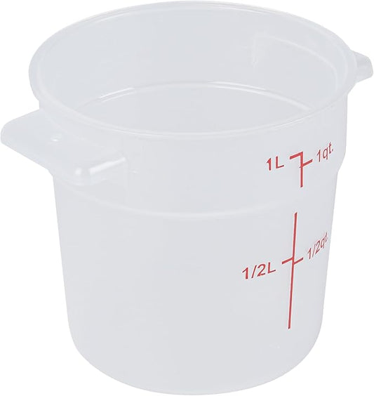 Restaurantware-Met Lux 1 Quart Food Storage Container, 1 Translucent Storage Container - Lids Sold Separately, Red Volume Markers, Dishwashable Container, Side Handles, For Storing Foods