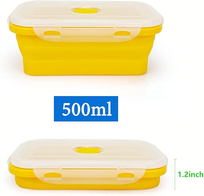Camping Travel Collapsible Food Storage Container with Lids, Stackable Silicone Storage Containers Meal Prep Containers with Ideal Portion 350ml-540ml-800ml, Microwave Safe,3Piece