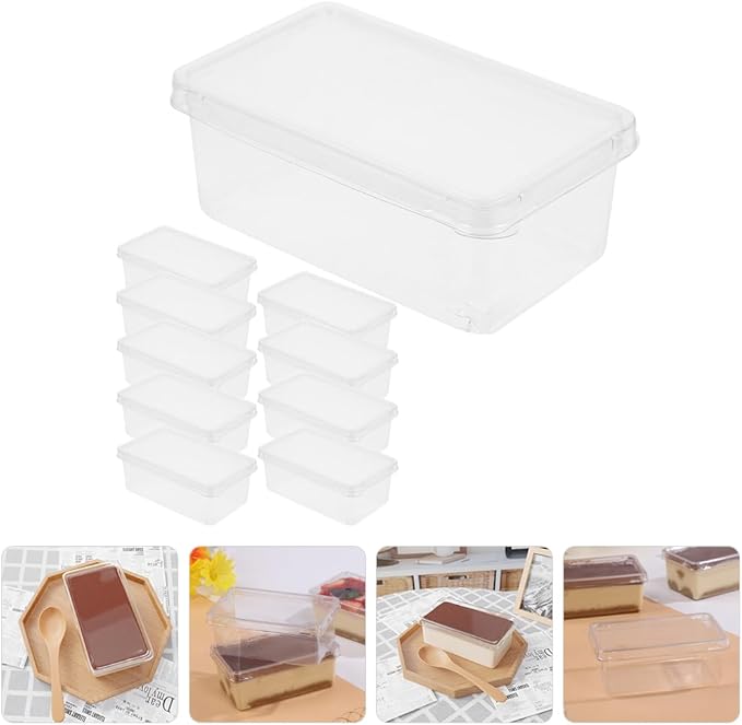 10pcs Cake Box Clear Tiramisu Box To Go Food Containers Bakery Carrier Packing Small Cake Holder Plastic Container with Lid Clear Cake Carrier Disposable Charcuterie Boxes for Cake, Pastry,Dessert