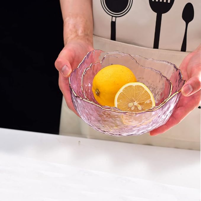 45oz Glass Salad Bowls, Kitchen Meal Prep Bowls, Irregular Shape Decorative Centerpiece Bowls, Kitchen Serving Bowls for Salad, Fruit, Dessert, Freezer Safe - Light Pink (Large)