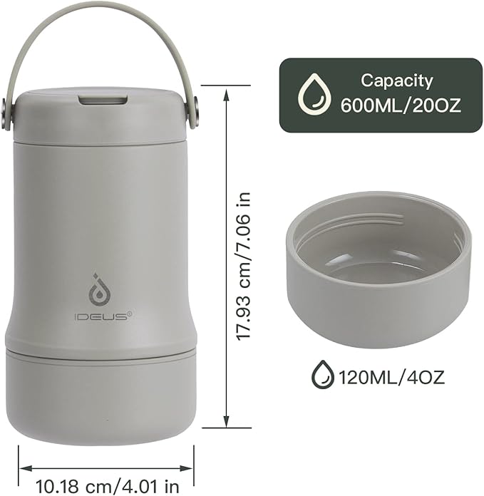 Ideus 20 oz Insulated Soup Thermo with Foldable Spolk and Bowl, All-in-one Stainless Steel Vacuum Thermal Food Jar for Lunch, Leakproof Bento Lunchbox Portable Soup Container Celadon