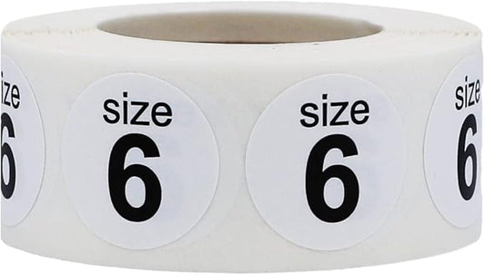 Shoe Size 6 White Stickers - 3/4 Inch Round, 500 Semi-Gloss Adhesive Labels Per Roll for Retail, Footwear Inventory, and Organization - Made in The USA