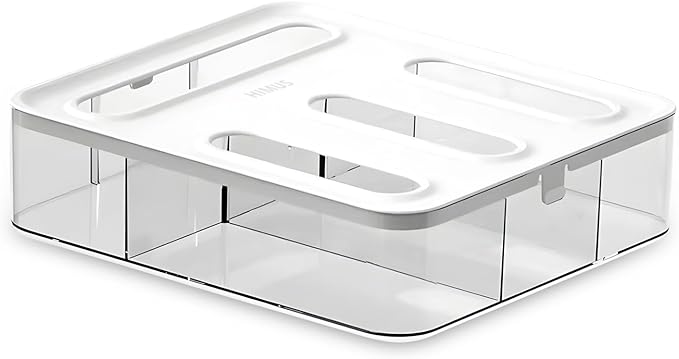 Food Storage Bag Organizer, 4 Slot Plastic Sandwich Bag Organizer for Kitchen Storage, Baggie Organizer for Drawer with Labels Included, Gallon, Quart, Sandwich, Snack, and Slider Bags