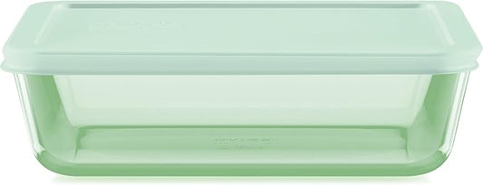 Pyrex Colors (6 Cup) Tinted Glass Large Rectangular Food Storage Container, Snug Fit Non-Toxic Plastic BPA-Free Lids, Freezer Dishwasher Microwave Safe, Green