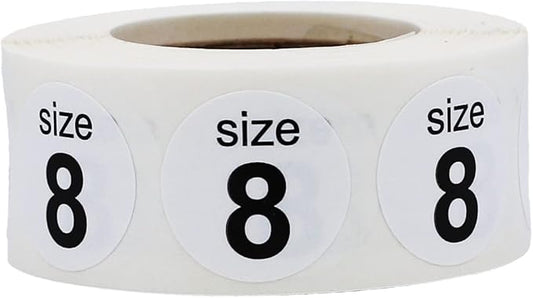 Shoe Size 8 White Stickers - 3/4 Inch Round, 500 Semi-Gloss Adhesive Labels Per Roll for Retail, Footwear Inventory, and Organization - Made in The USA