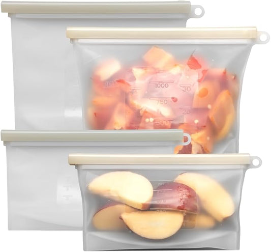 Reusable Silicone Bags for Food Storage - Silicone Zip Lock Bags - Versatile & Durable Reusable Snack Bags - Set of Silicone Food Storage Bags - Reusable Silicone Bag by Paumy