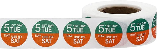Dissolvable Tuesday Through Saturday 5 Day Food Rotation Labels Use by 3/4 Inch 500 Adhesive Stickers