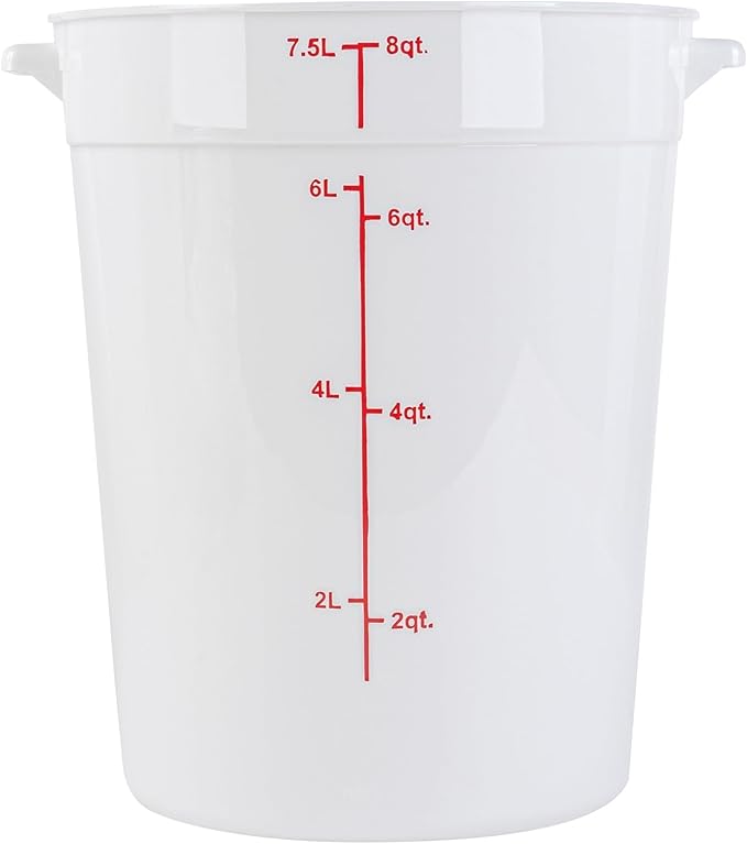 Restaurantware-Met Lux 8 Quart Food Storage Containers, 10 White Storage Containers - Lids Sold Separately, Red Volume Markers, Dishwashable Containers, Side Handles, For Storing Foods